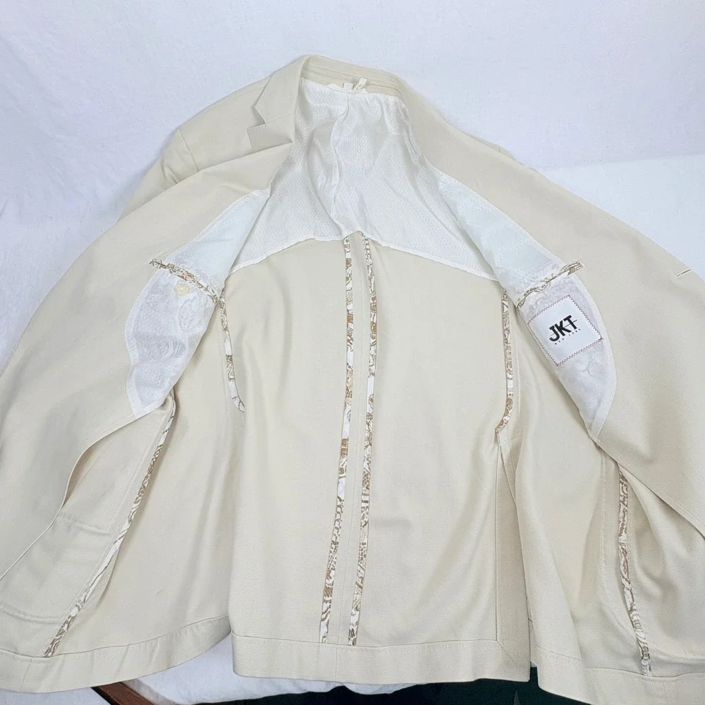 JKT New York Mens 44R 100% Silk Blazer Ivory 2-Button Sport Coat Quiet Luxury